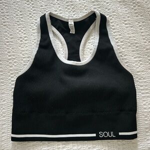 SoulCycle Black and White Ribbed Sports Bra